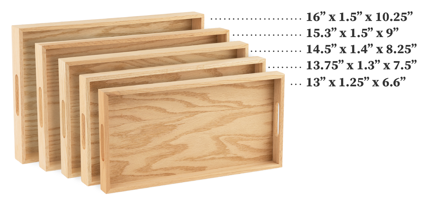 Oak Wood Nested Serving Trays Five Piece Set of Rectangular Quality Wooden Trays with Cut Out Handles by Hammont