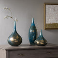 Blue and Bronze Decorative Glass Vases 3-piece set by Blak Hom