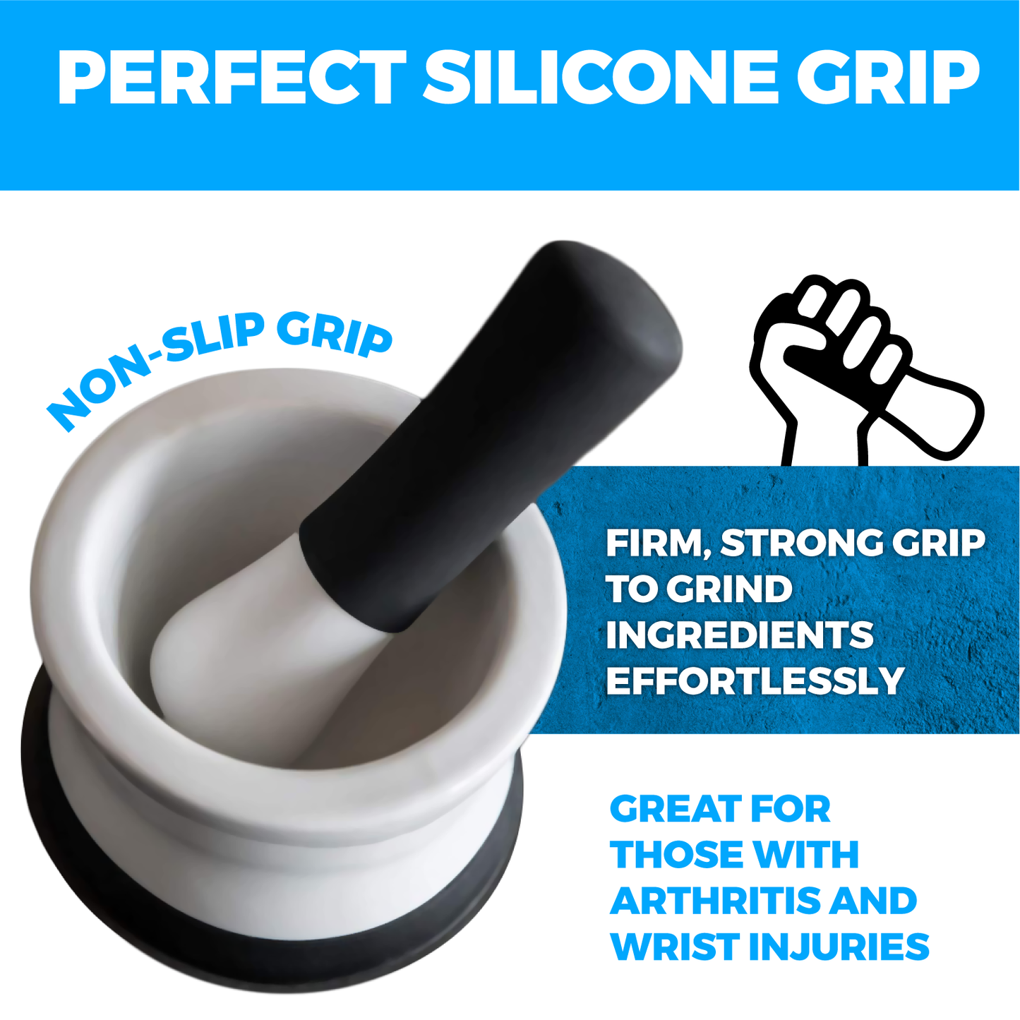 Mortar and Pestle Set - Small EZ-Grip Silicone & Porcelain Mortar With Non-Slip Scratch Proof Silicone Base - herb or spice grinder, pill crusher grinder or molcajete - NEW DESIGN - Dishwasher Safe by Cooler Kitchen