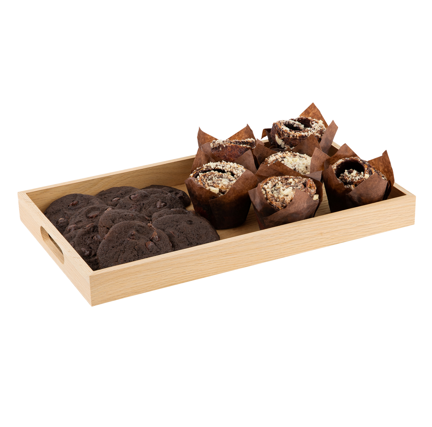 Oak Wood Nested Serving Trays Five Piece Set of Rectangular Quality Wooden Trays with Cut Out Handles by Hammont