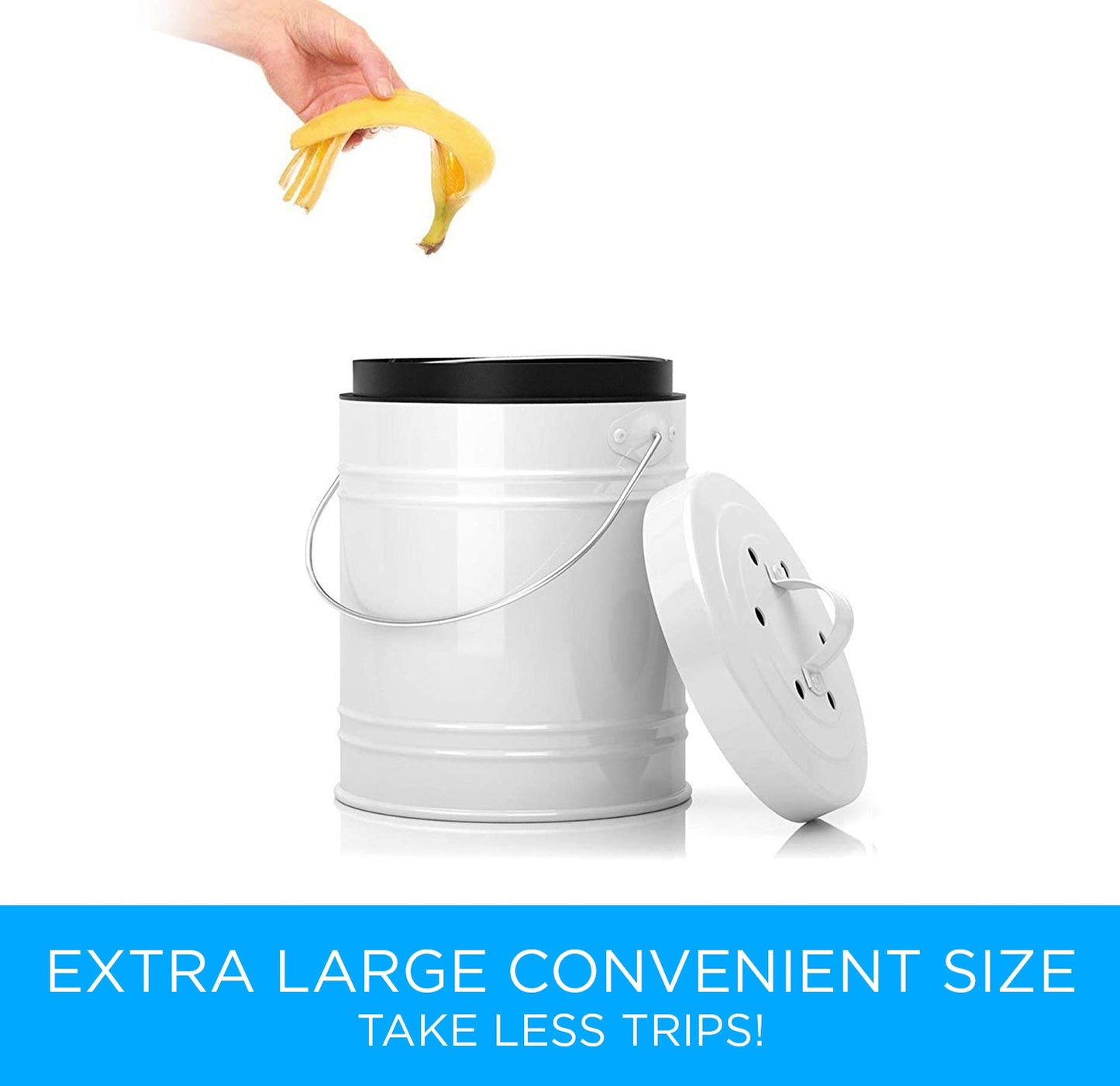 Countertop Compost Bin - Kitchen compost bin with EZ-No Lock Lid, Plastic Liner & Charcoal Filters - Sturdy Construction & Odor-Free Seal to Prevent Smell, Dishwasher Safe by Cooler Kitchen