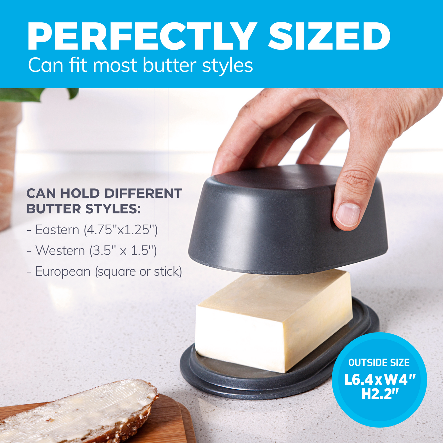 Modern Bamboo Butter Dish with Lid - Dishwasher Safe - Perfectly Sized For Large European Style Butters by Cooler Kitchen