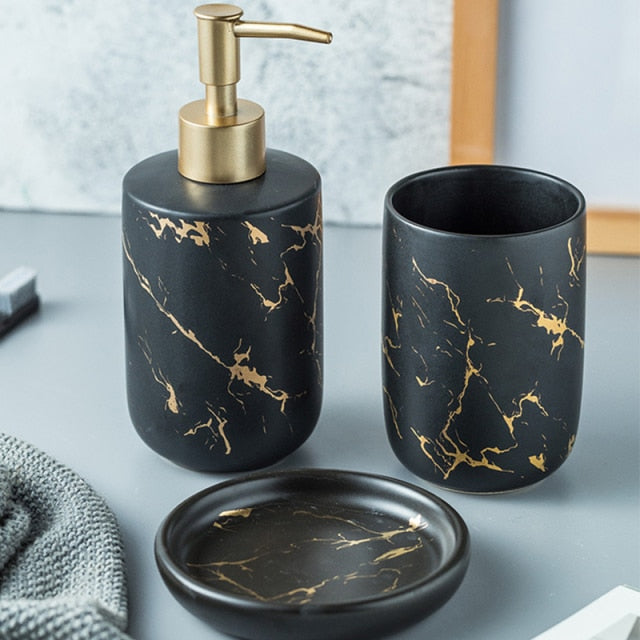 Ceramic imitation marble Bathroom Accessory Set by Blak Hom