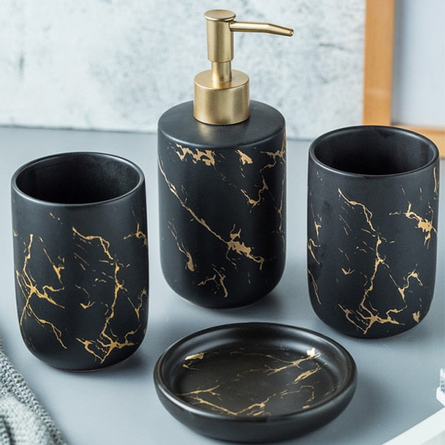 Ceramic imitation marble Bathroom Accessory Set by Blak Hom