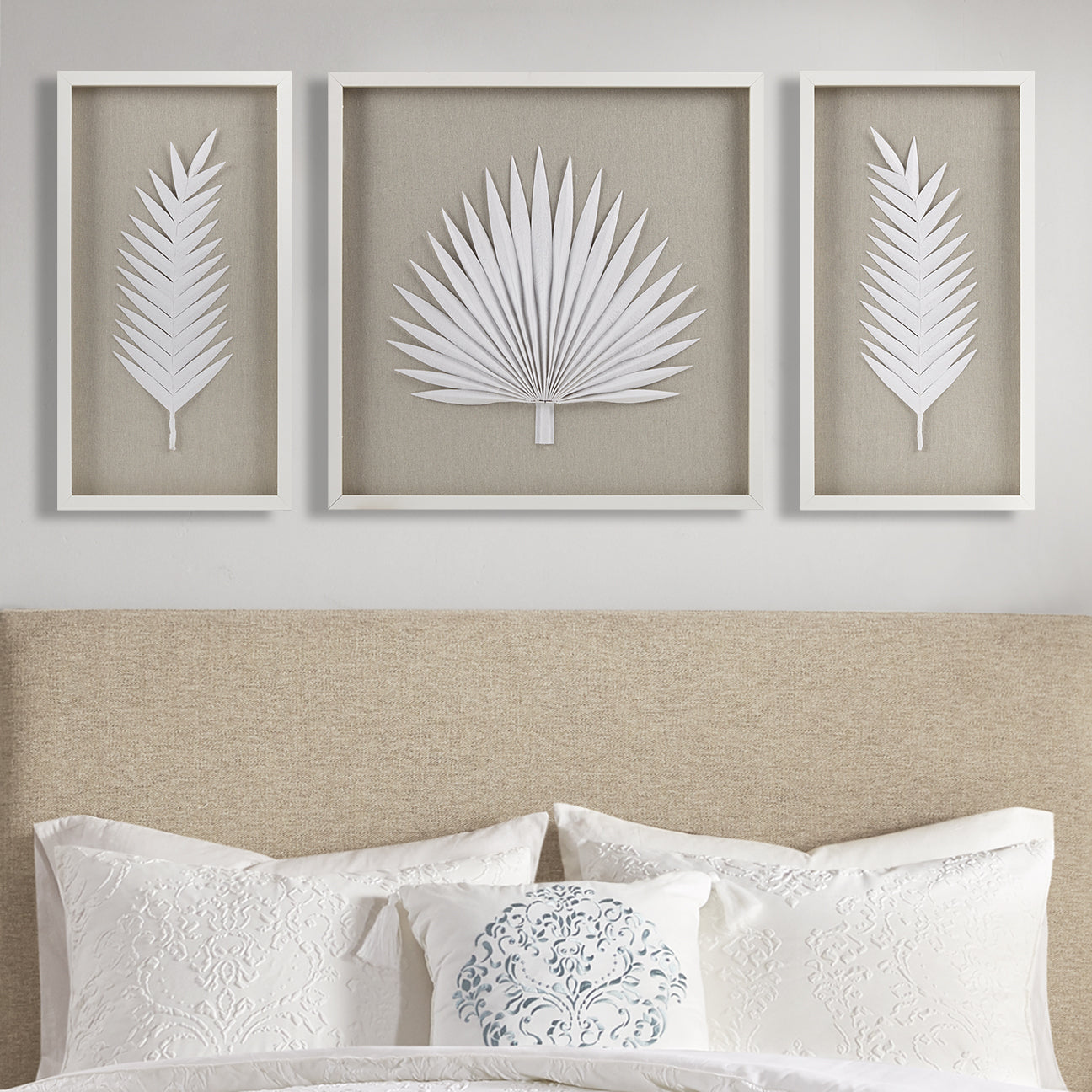 Framed Rice Paper Palm Leaves 3-piece Shadowbox Wall Decor by Blak Hom