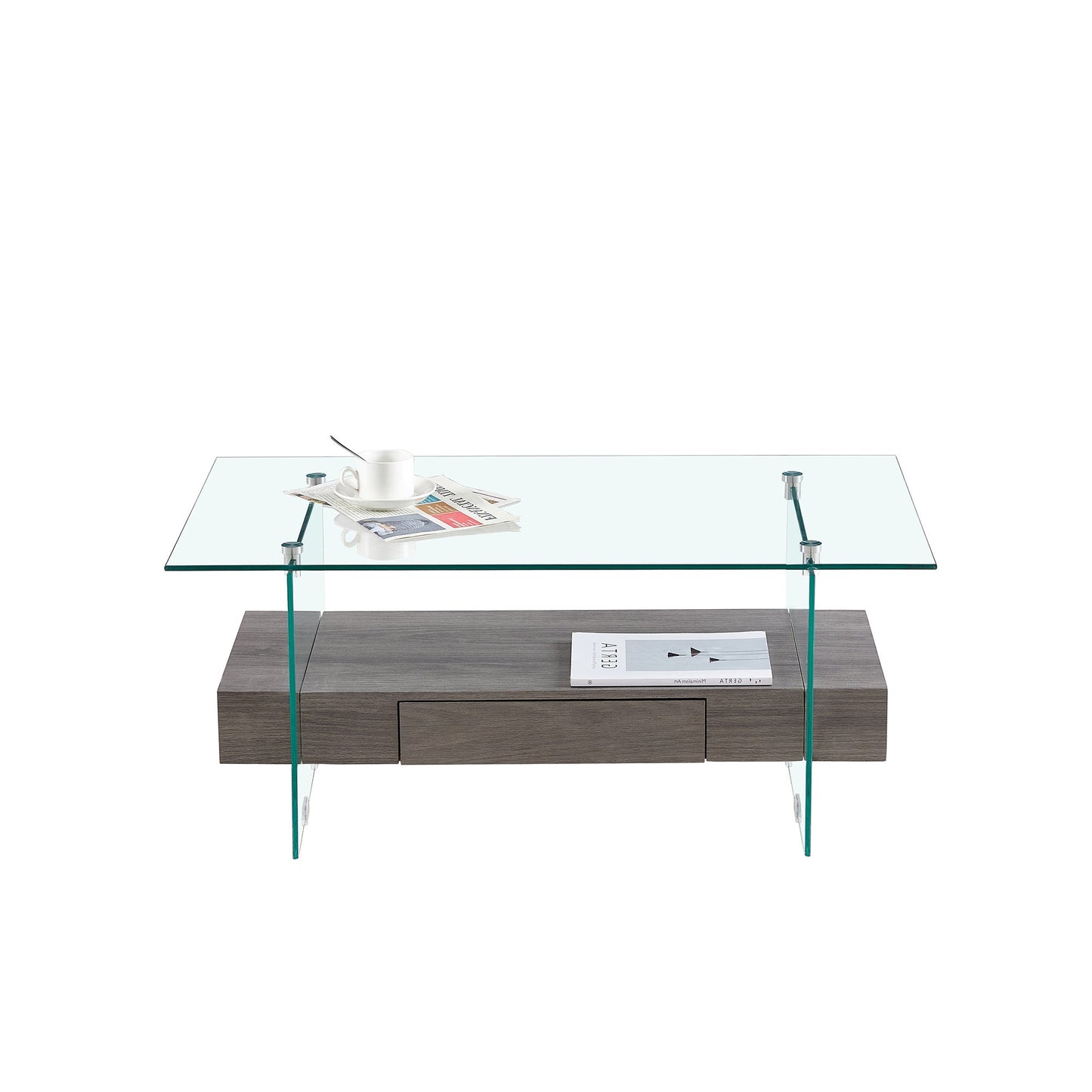 Tempered Glass Coffee Table With Dual Shelves by Blak Hom