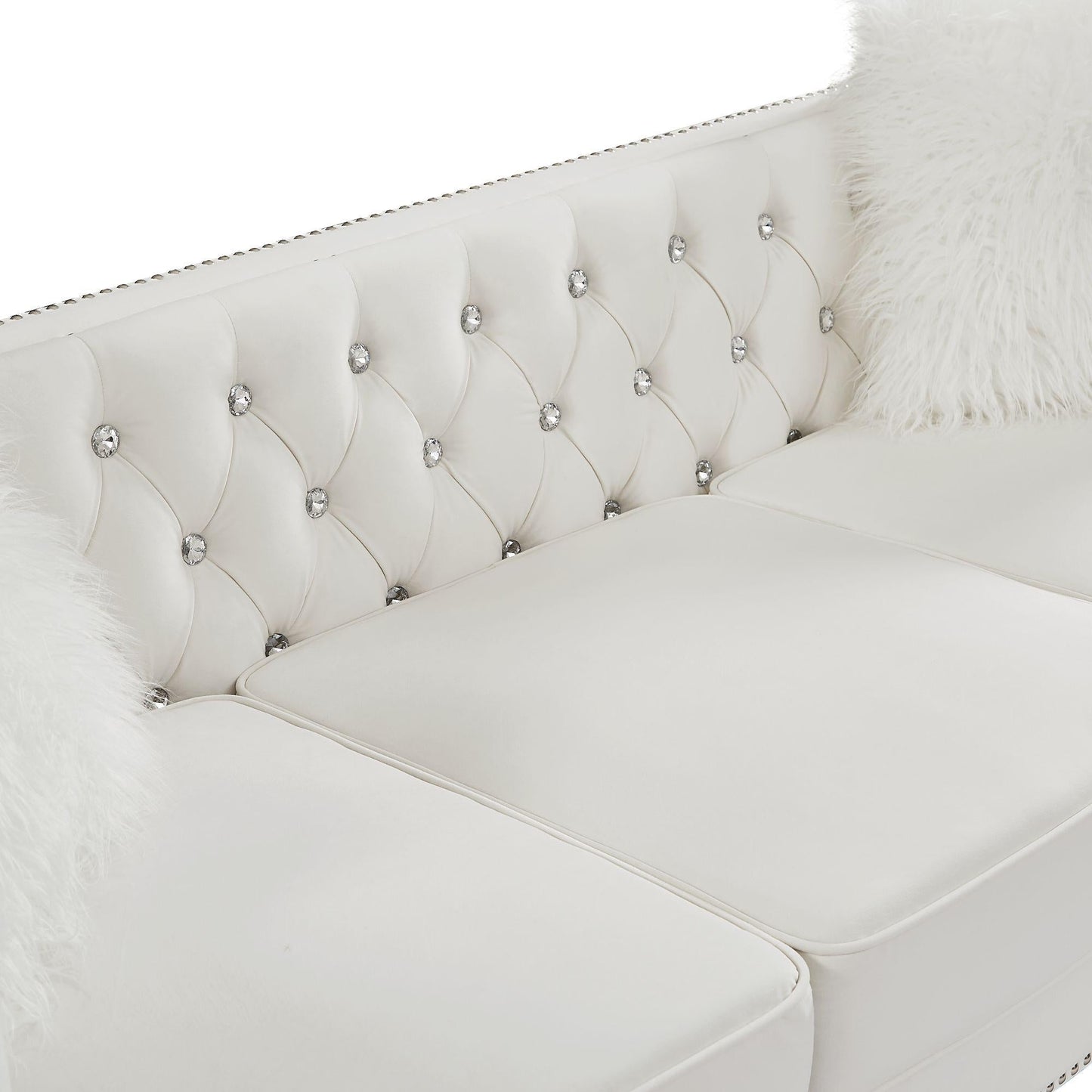 Velvet Upholstery Tufted Sofa With Crystal Feet and Removable Cushion by Blak Hom