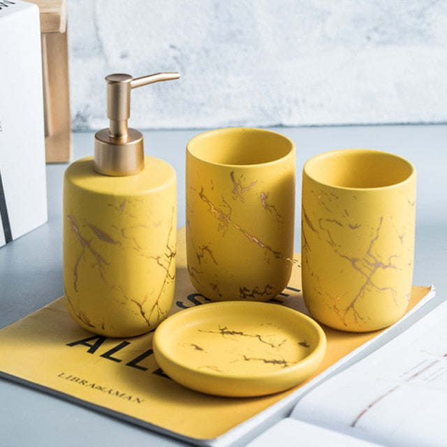 Ceramic imitation marble Bathroom Accessory Set by Blak Hom