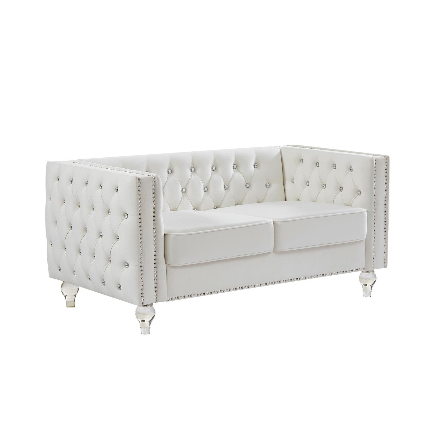 Velvet Upholstery Tufted Sofa With Crystal Feet and Removable Cushion by Blak Hom