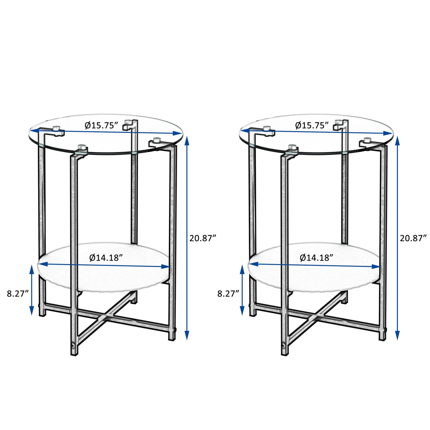 2-Piece Set Clear Tempered Glass Side Table. by Blak Hom