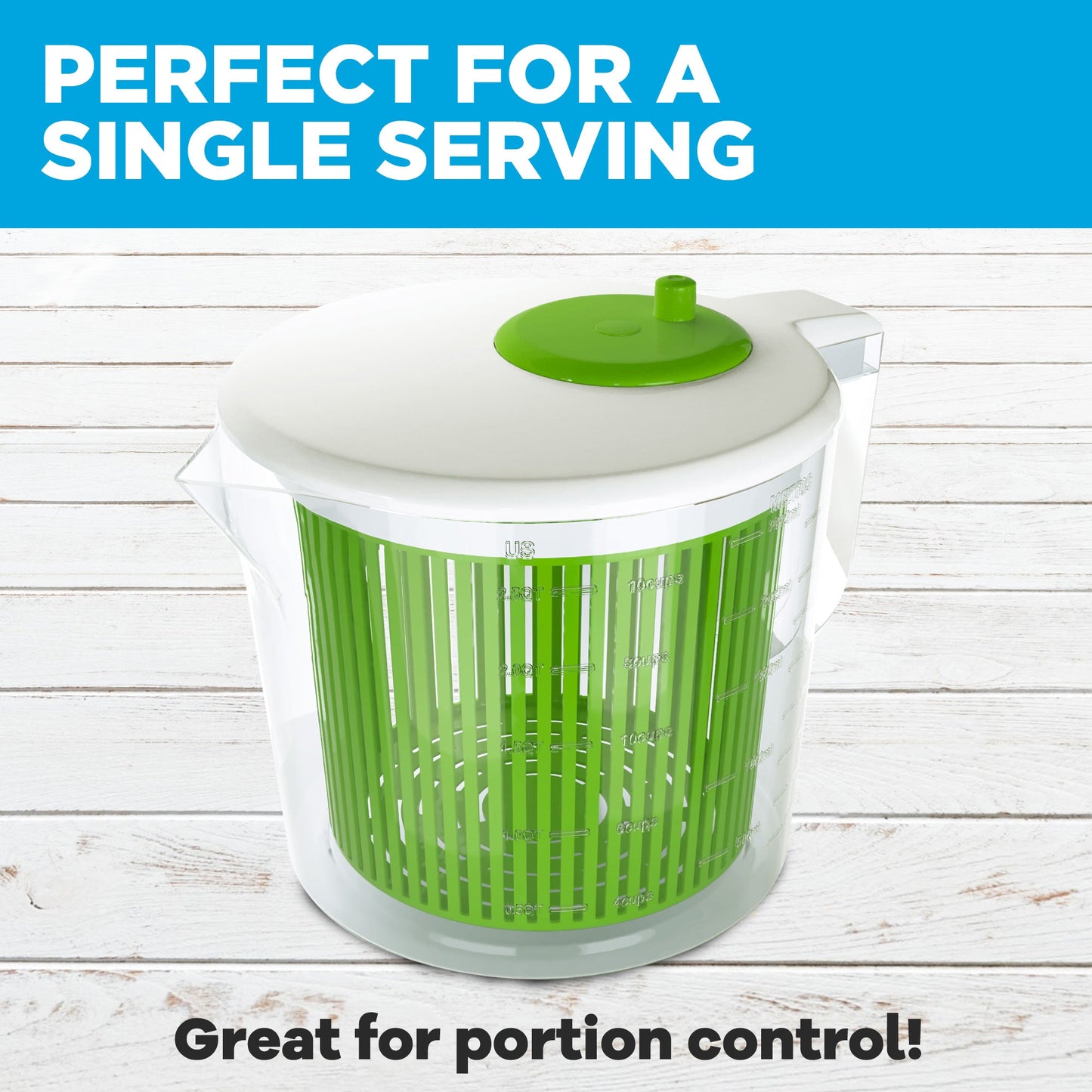 Single Serve Small Salad Spinner - Mini Prep Lettuce Spinner and Dryer With Measuring Cup - Collander with Fruit and Vegetable Washing Basket Bowl - Great Fruit and Vegetable Washer By Cooler Kitchen by Cooler Kitchen