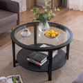 Modern Solid Wood Round Coffee Table With Tempered Glass Top by Blak Hom