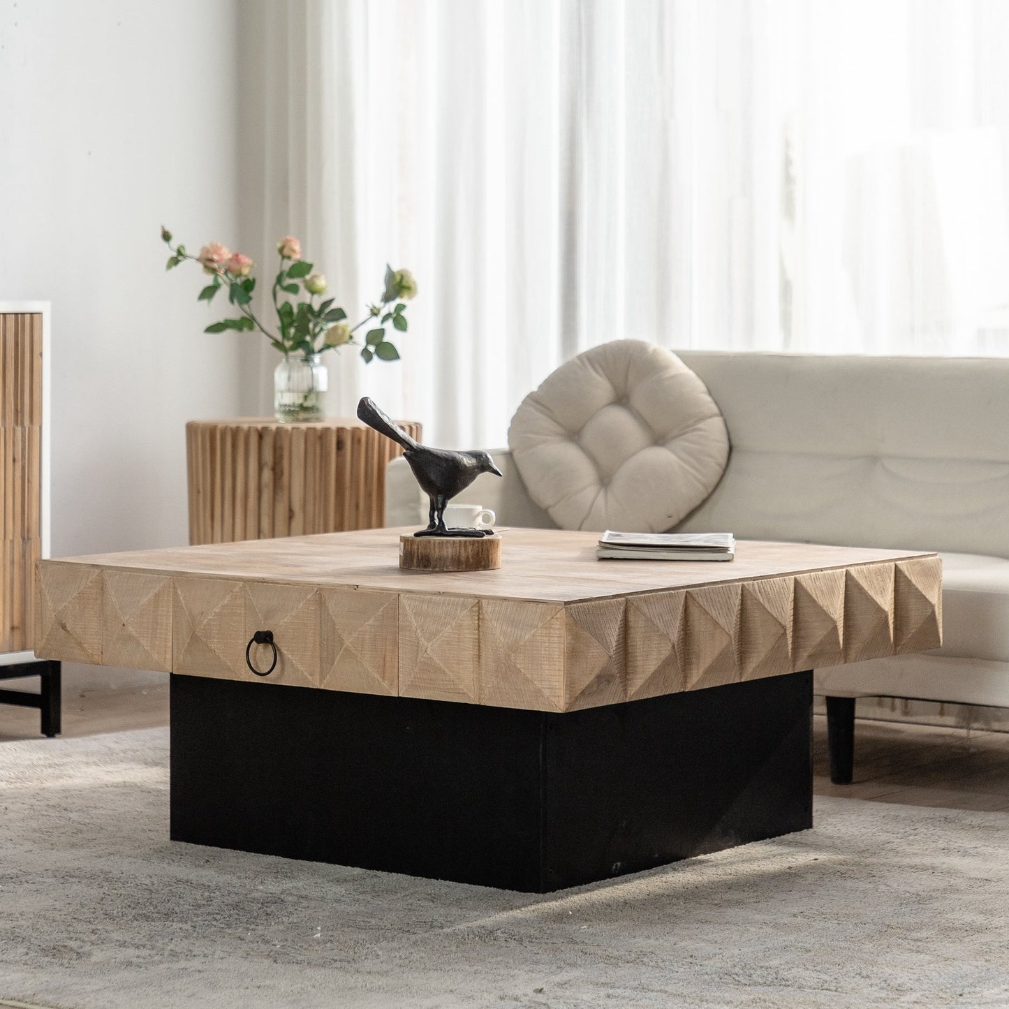 Three-dimensional Rough Pattern Square Retro Coffee Table by Blak Hom