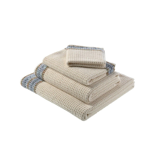 Waffle Linen & Hemp Natural w/ blue, orange, green, lavender melange border by Turkish Towel Collection