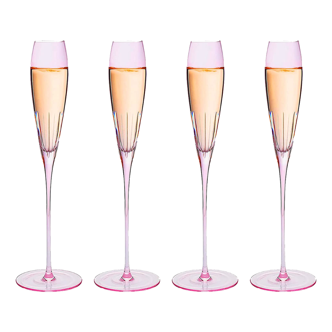 The Wine Savant Parisian Performance Glassware French Paris Collection Crystal Pink Glasses, Red & White Wines For Weddings Present Everyday Beautiful Gift Anniversary (Champagne) by The Wine Savant