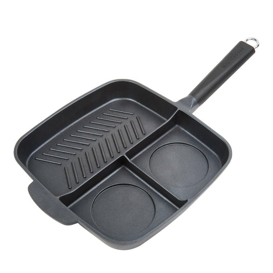 Nonstick 3-Section Grill & Griddle Skillet, 11" (28cm) - Black by VYSN