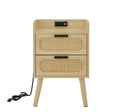 Set of 2 Rattan Nightstand With Socket Natural Rattan Handmade by Blak Hom