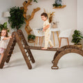 3in1 Montessori Climbing Set: Triangle Ladder + Wooden Arch + Slide Board – Chocolate NEW by Goodevas