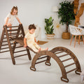 3in1 Montessori Climbing Set: Triangle Ladder + Wooden Arch + Slide Board – Chocolate NEW by Goodevas