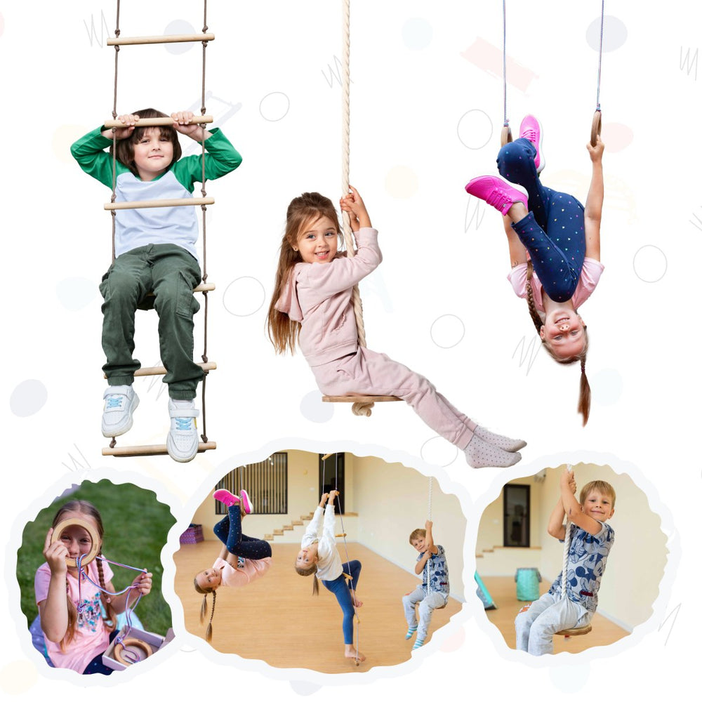 3in1 Swings Set: Rope Ladder + Gymnastic Rings + Disc Rope Swing by Goodevas