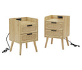 Set of 2 Rattan Nightstand With Socket Natural Rattan Handmade by Blak Hom