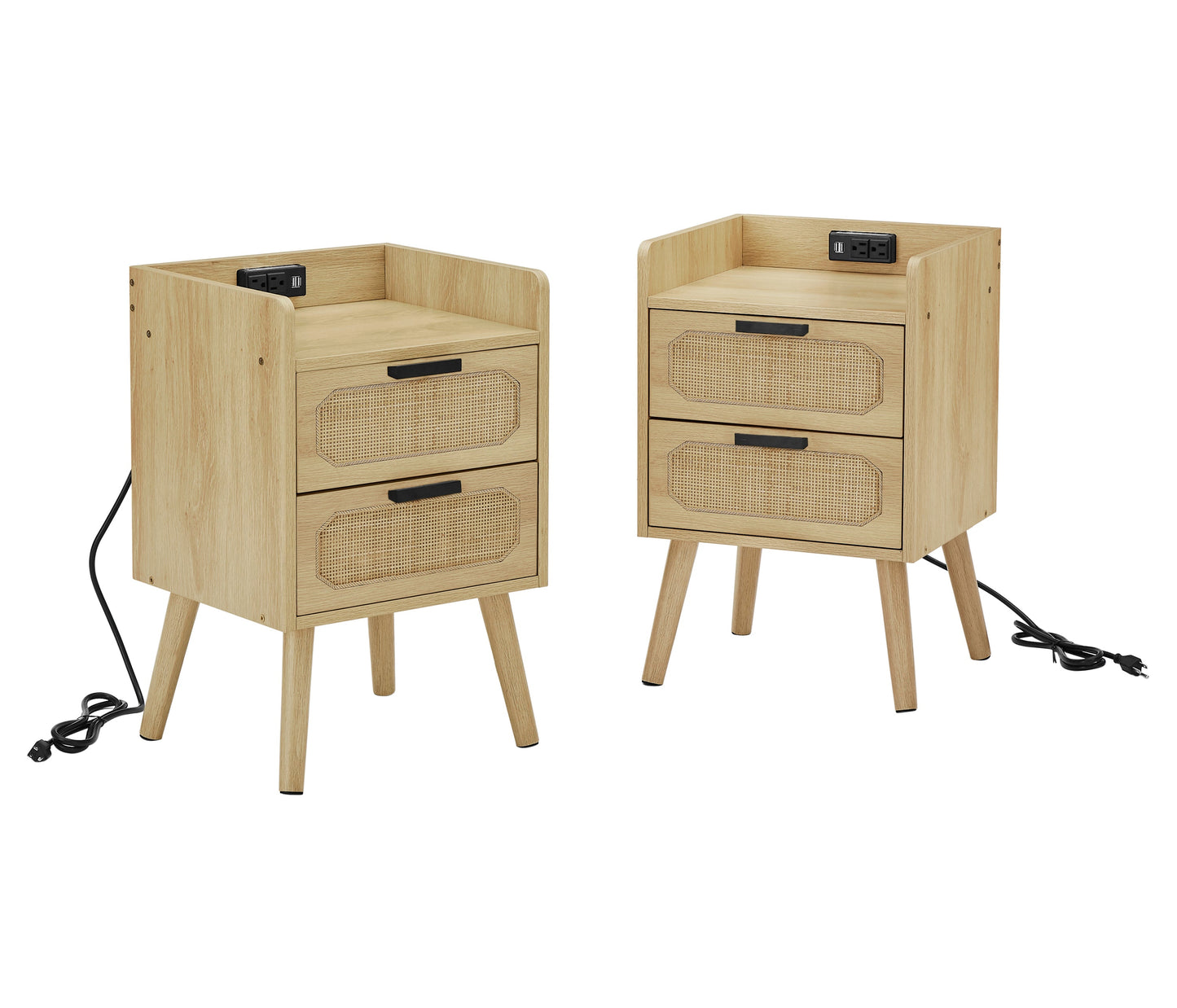 Set of 2 Rattan Nightstand With Socket Natural Rattan Handmade by Blak Hom