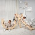 4in1 Montessori Climbing Set: Triangle Ladder + Climbing Arch + Slide Board + Cushion Beige by Goodevas