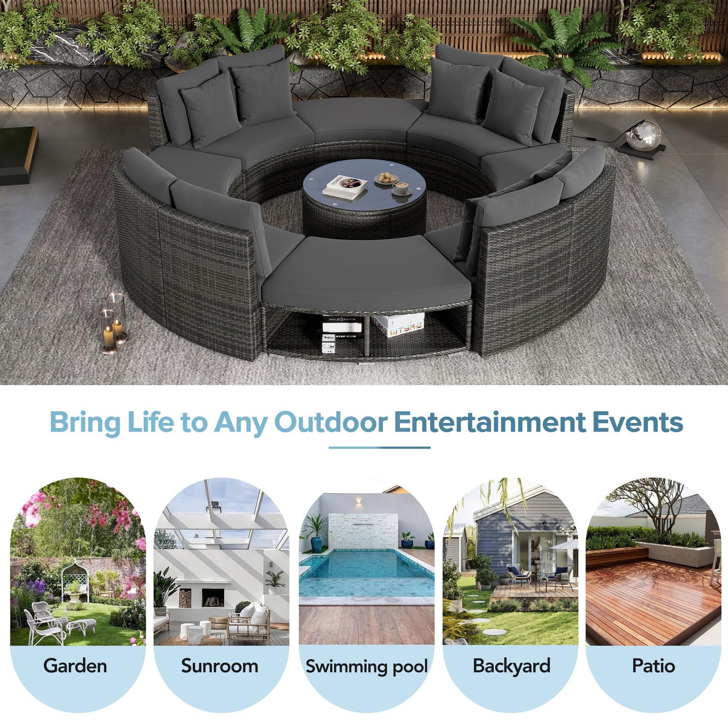 9-Piece  Luxury Circular Outdoor Patio Furniture by Blak Hom