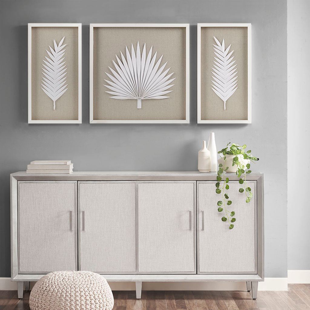 Framed Rice Paper Palm Leaves 3-piece Shadowbox Wall Decor by Blak Hom