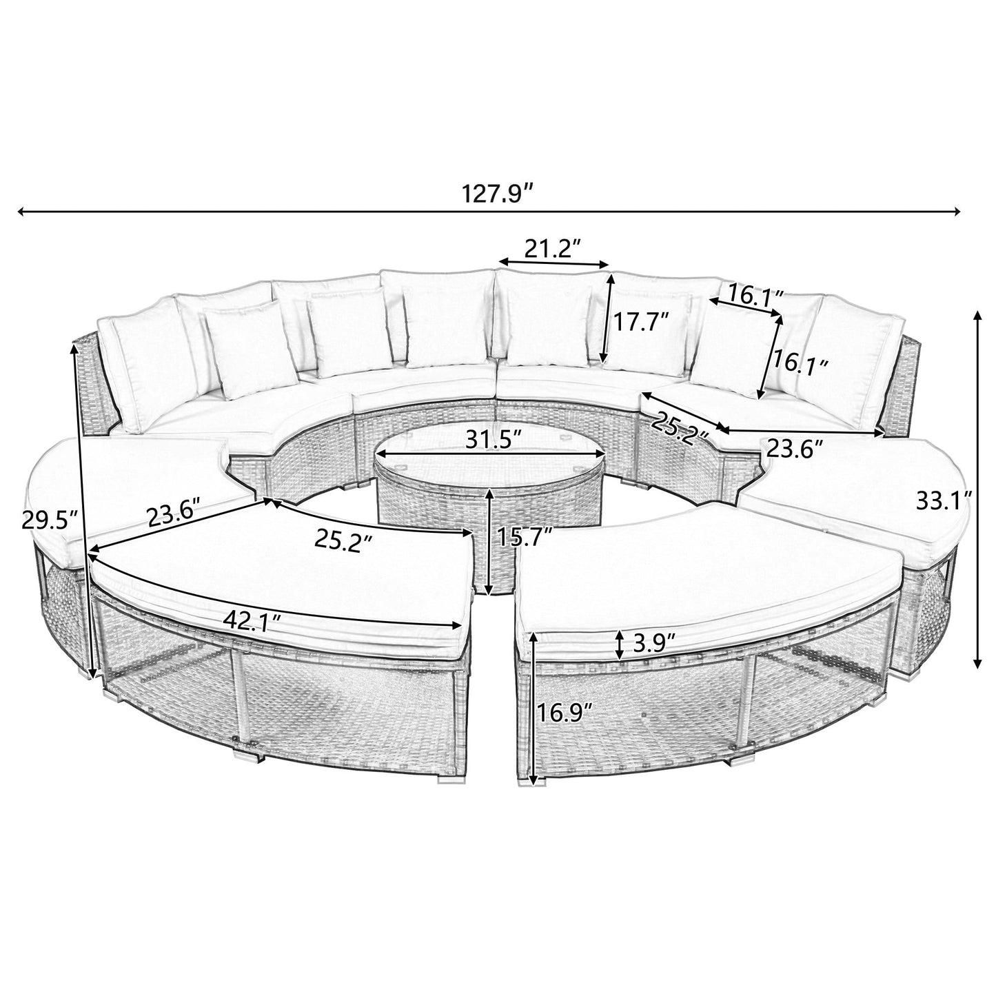 9-Piece  Luxury Circular Outdoor Patio Furniture by Blak Hom