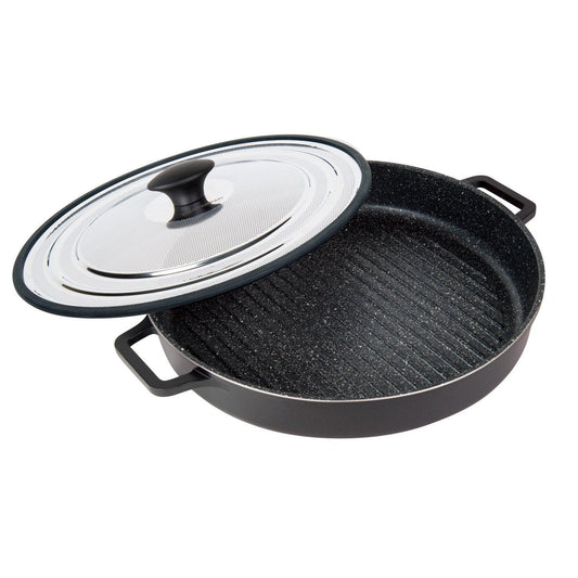 Nonstick Stovetop Oven Grill Pan & Stainless Steel Lid, Black 12" (30cm) - Black by VYSN