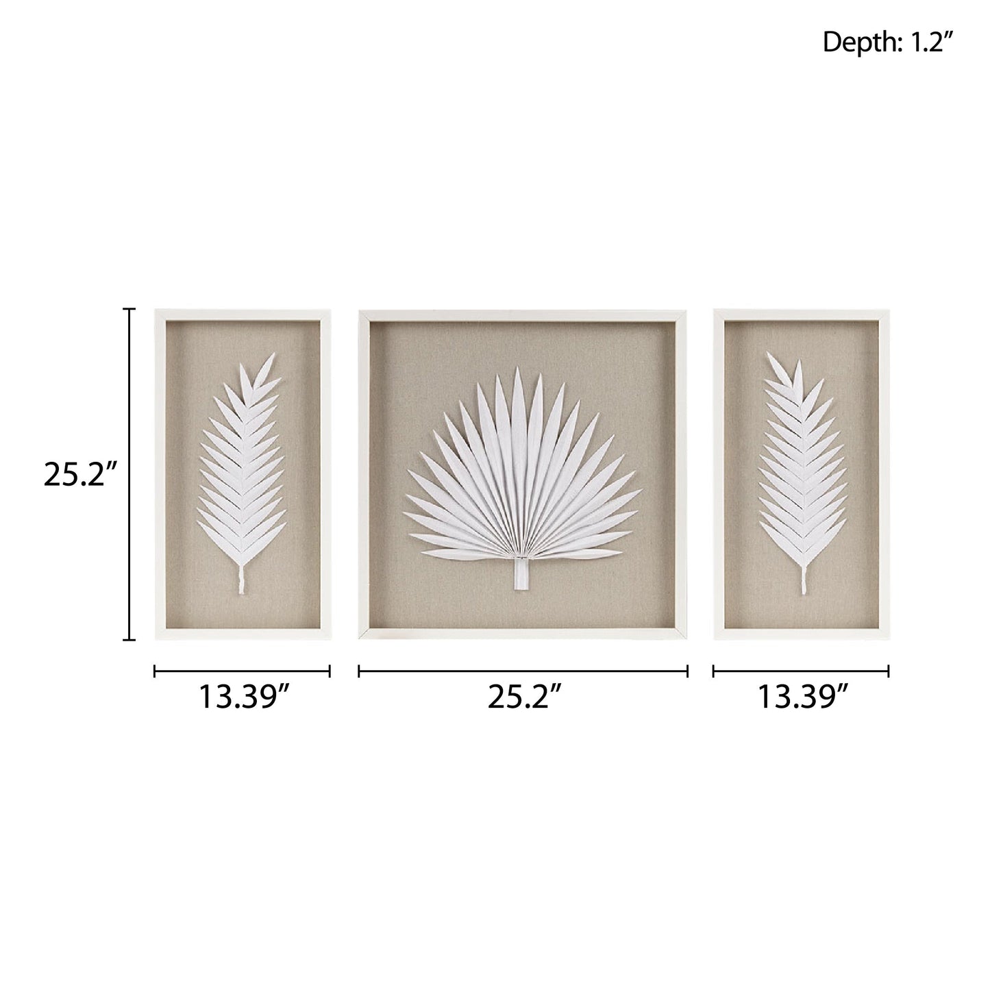 Framed Rice Paper Palm Leaves 3-piece Shadowbox Wall Decor by Blak Hom