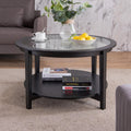 Modern Solid Wood Round Coffee Table With Tempered Glass Top by Blak Hom