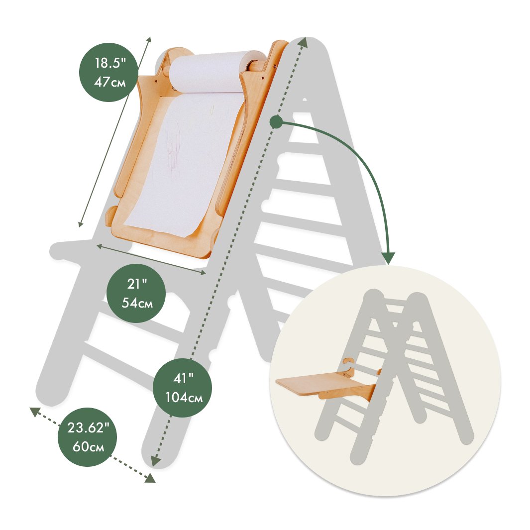 6in1 Montessori Climbing Frame Set: Triangle Ladder + Arch/Rocker + Slide/Ramp + Net + Cushion + Art Addition by Goodevas