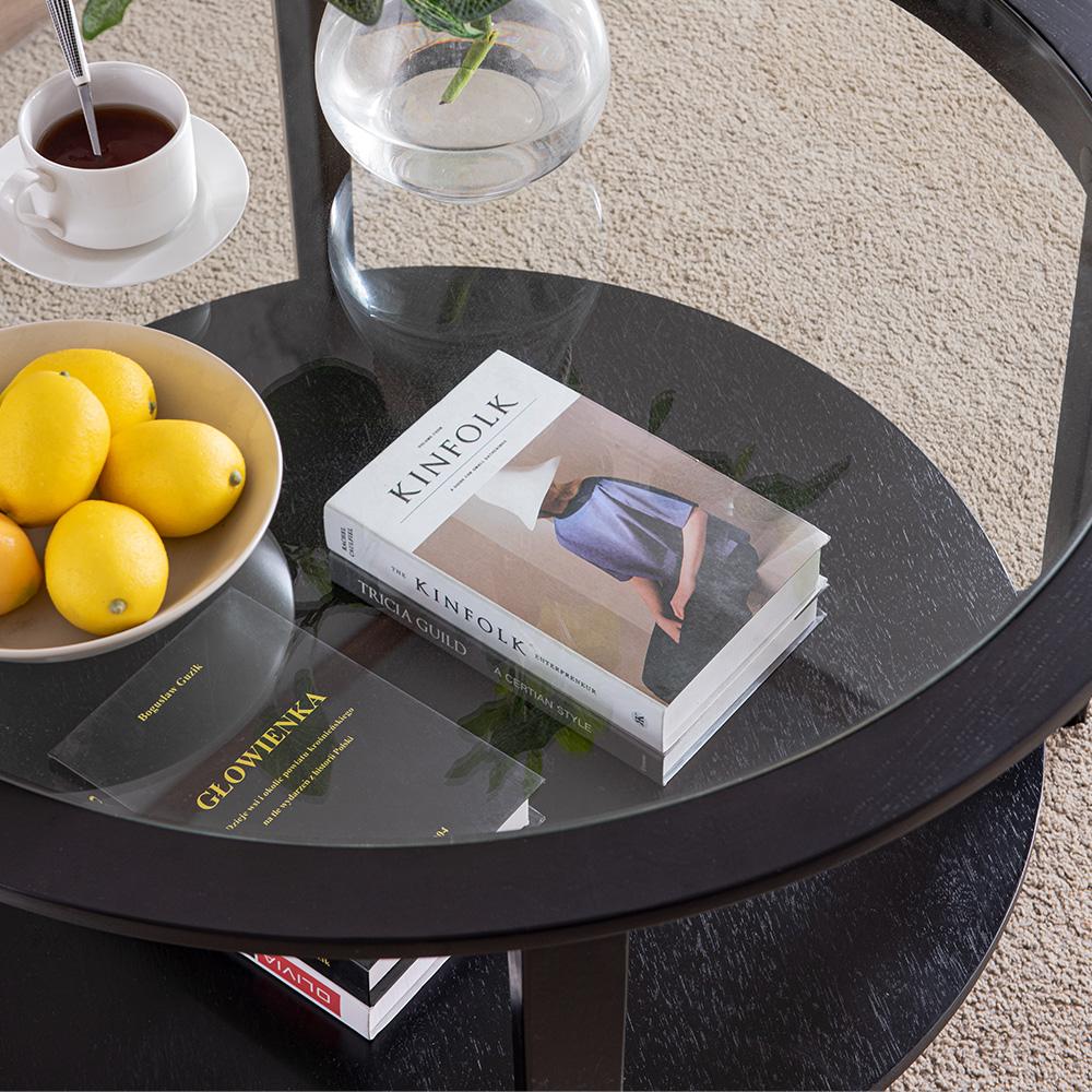 Modern Solid Wood Round Coffee Table With Tempered Glass Top by Blak Hom