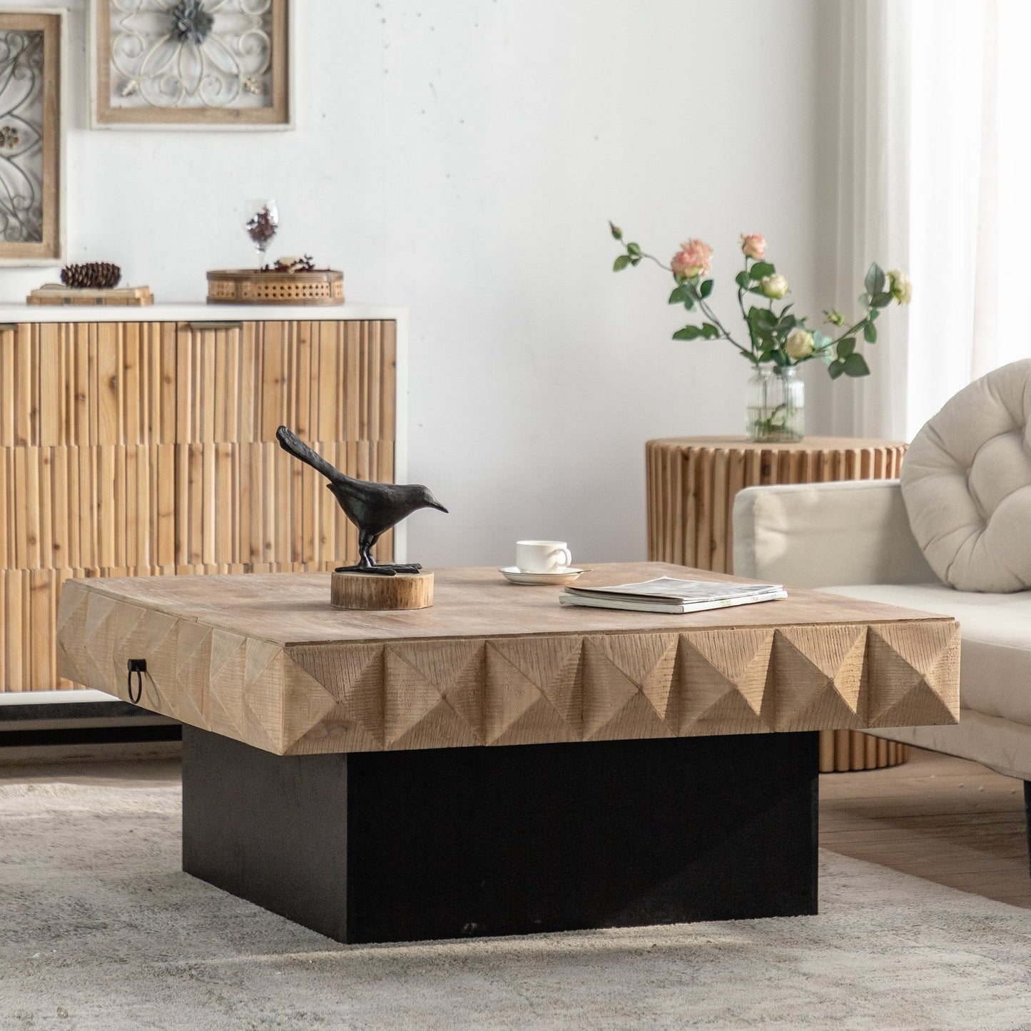 Three-dimensional Rough Pattern Square Retro Coffee Table by Blak Hom