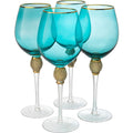 The Wine Savant Large Diamond Wine Glasses, 10" H Gold Rim Rhinestone Diamond Glasses - Wedding Glasses - 18 Ounce, Premium Designed Wine Glasses for Spirits and Wine, Gift Boxed (4, Blue) by The Wine Savant