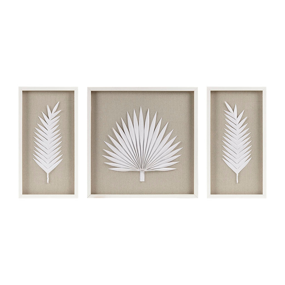 Framed Rice Paper Palm Leaves 3-piece Shadowbox Wall Decor by Blak Hom