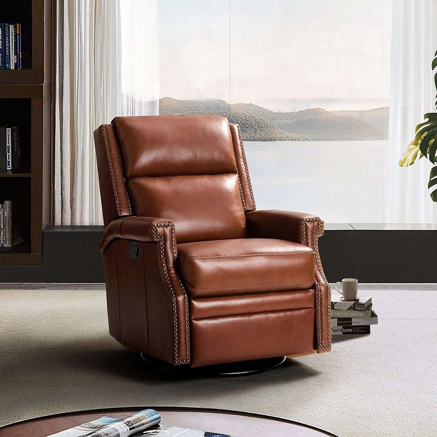 Genuine Leather Swivel Rocker Recliner by Blak Hom