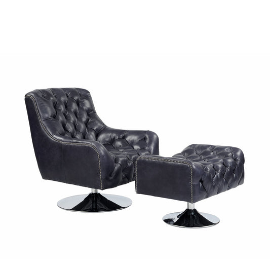 Genuine Leather Swivel Chair and Ottoman Set by Blak Hom