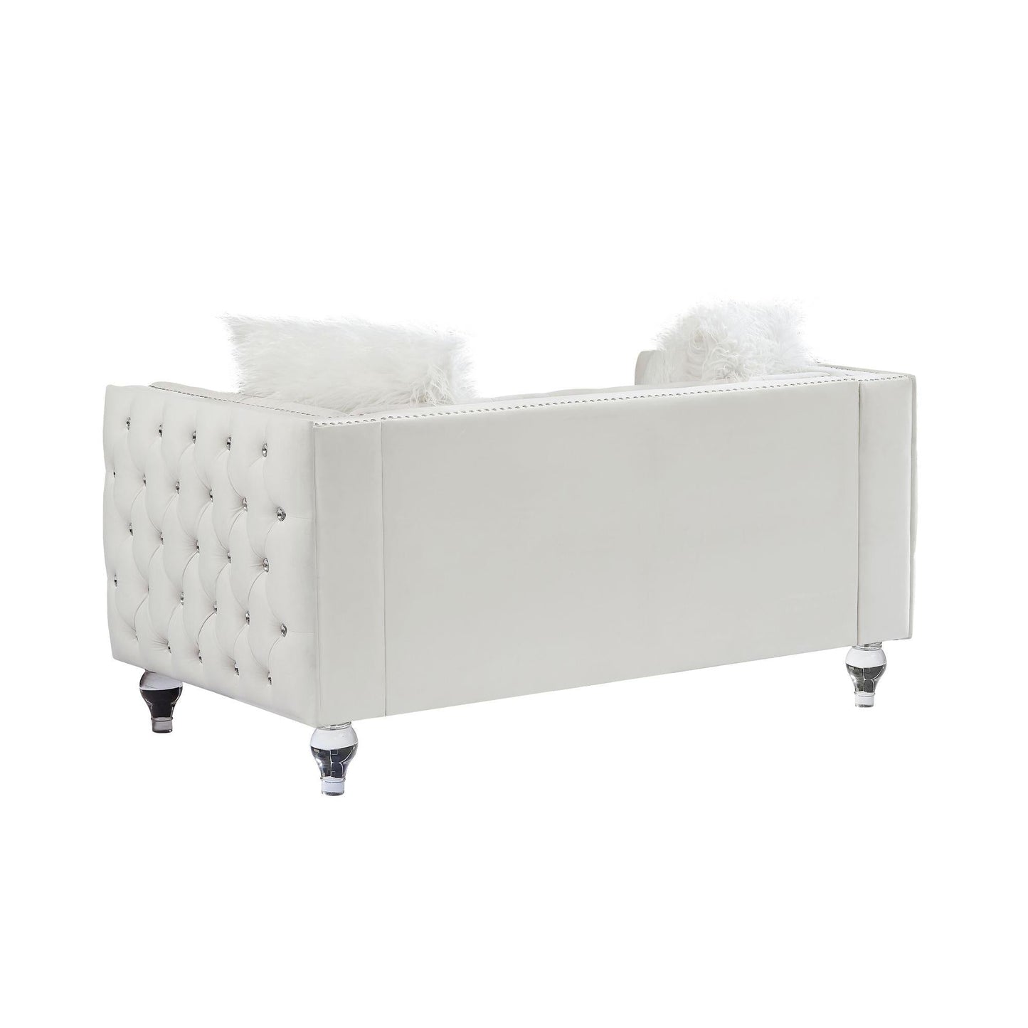 Velvet Upholstery Tufted Sofa With Crystal Feet and Removable Cushion by Blak Hom