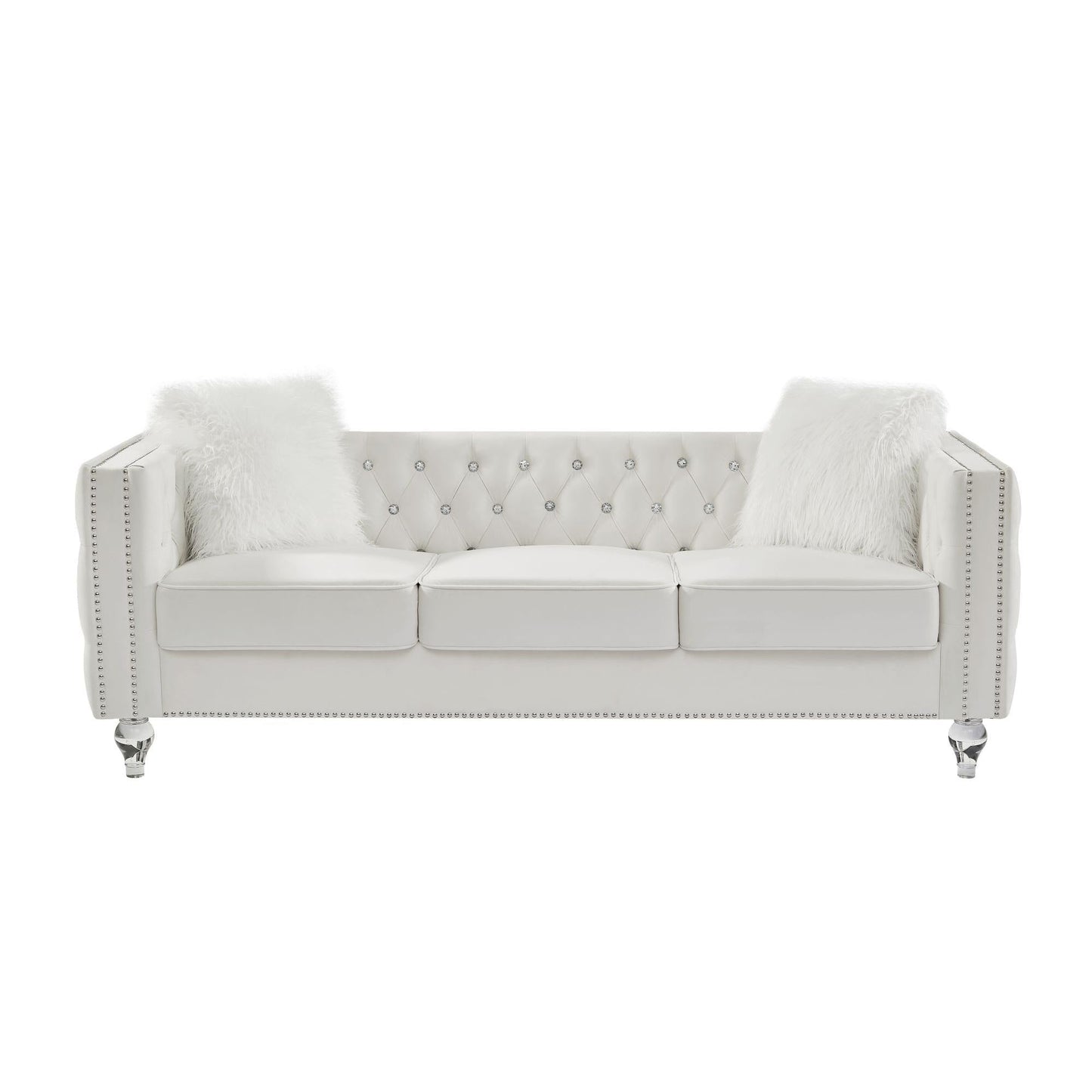 Velvet Upholstery Tufted Sofa Crystal Feet Removable Cushion by Blak Hom