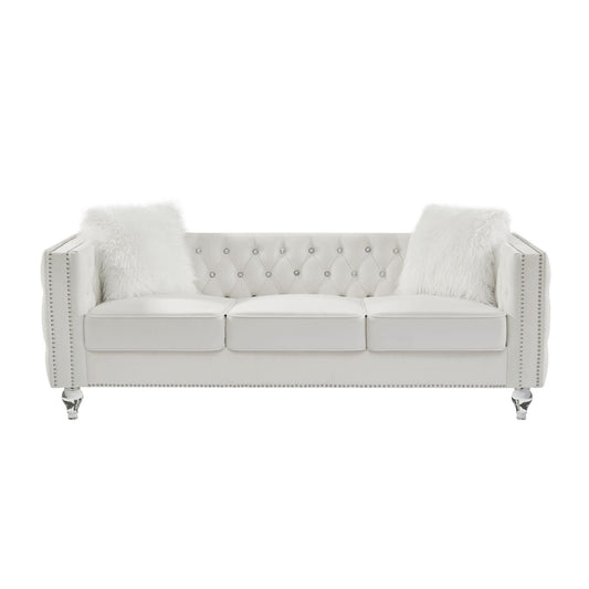 Velvet Upholstery Tufted Sofa Crystal Feet Removable Cushion by Blak Hom