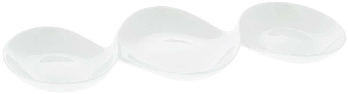 Set Of 3 White Divided Sauce Dish 14.5" inch | 37 Cm by Wilmax Porcelain