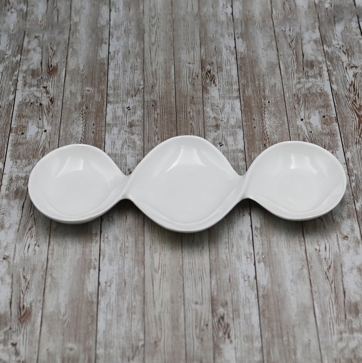 Set Of 3 White Divided Sauce Dish 14.5" inch | 37 Cm by Wilmax Porcelain