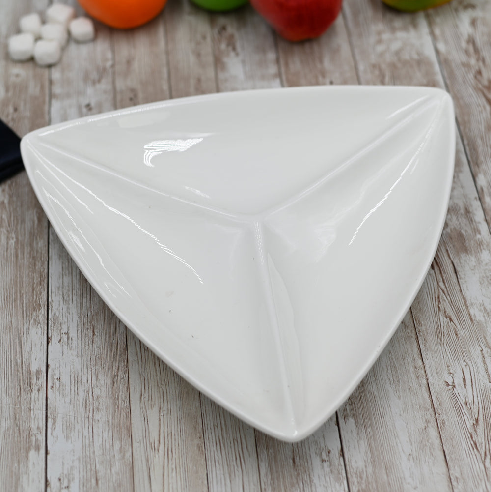 White Divided Triangular Dish 11.5" inch | 29 Cm by Wilmax Porcelain