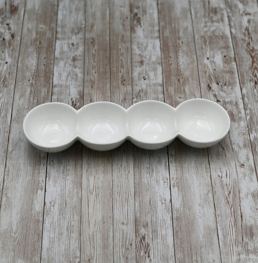 Set Of 3 White 4 Part Divided Dish 12" inch X 3.25" inch X 1.5" inch | 30 X 8 X 4 Cm by Wilmax Porcelain