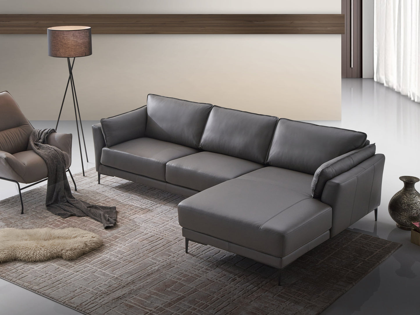 ACME Meka Sectional Sofa, Anthracite Leather by Blak Hom