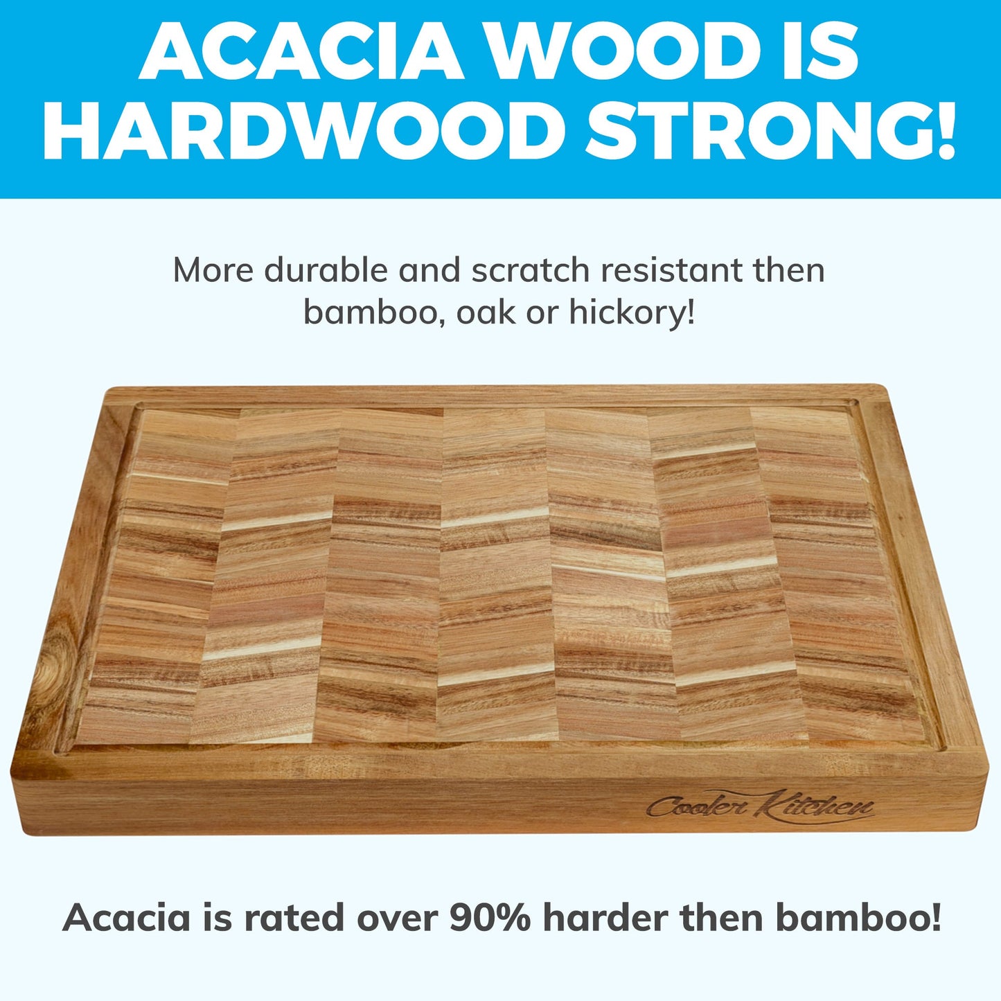 Extra Large Acacia Wood Cutting Board 1.5 Inches Thick - Large Wooden Cutting Board for Kitchen w/Juice Grooves and Handles by Cooler Kitchen