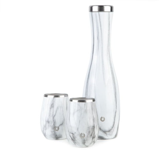 Stainless Steel Carafe and Wine Glass Set, Marble by Snowfox